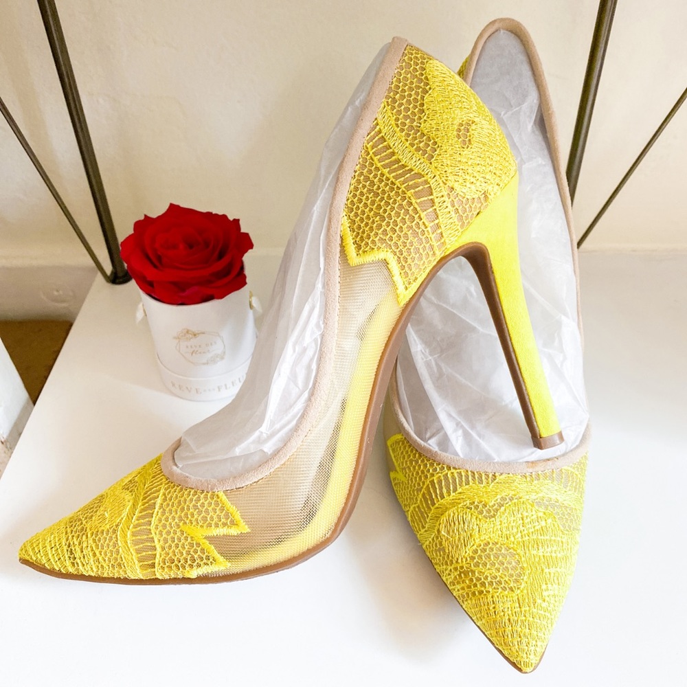 NEW! Jessica Simpson Electric Yellow Mesh Heels